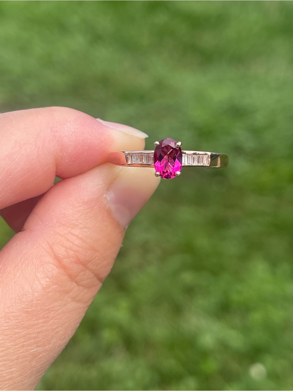 Pink Bixbite and White Zircon Ring